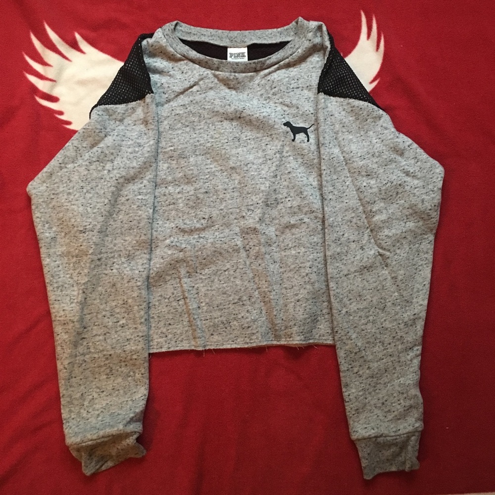 VSPINK Grey Cropped Mesh Crewneck